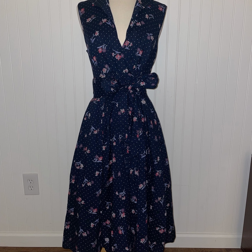 {eshakti} Navy Floral Sleeveless Collared Sundress